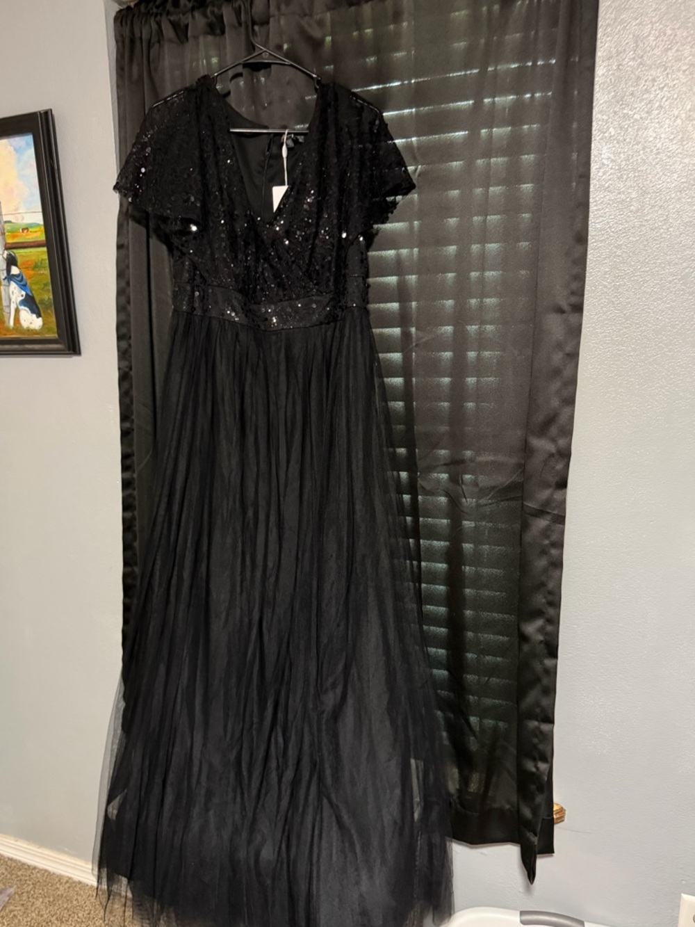 Ever Pretty Black Sequin V-Neck Tulle Maxi Dress